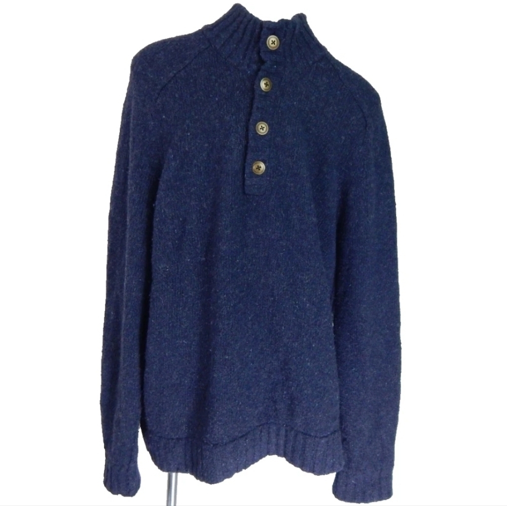 Vince Navy Wool Blend Stand Collar Sweater